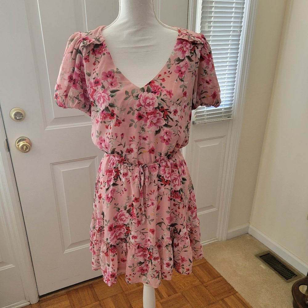 Crystal Doll Floral Ruffled hem Drawstring Dress NWT M Cute